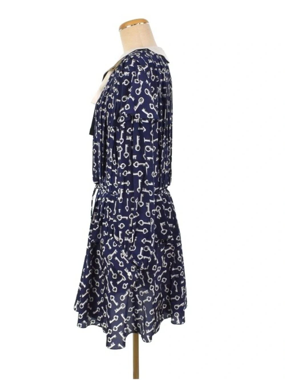Louis Vuitton Navy and White Key-Print Sailor Collar Kids Dress
